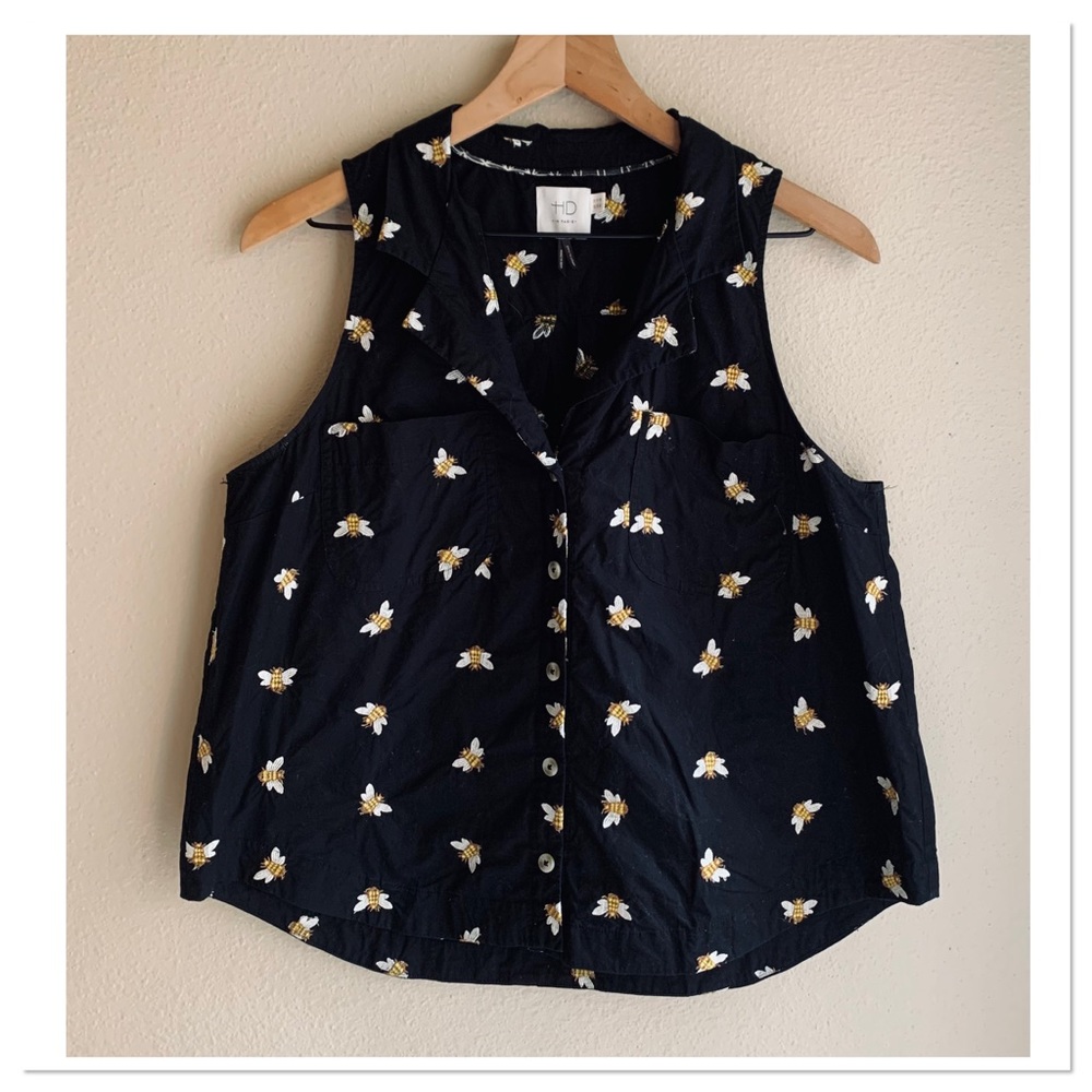 Anthropologie HD In Paris Winnie Bumble Bee Top Sleeveless Black Yellow Size 12